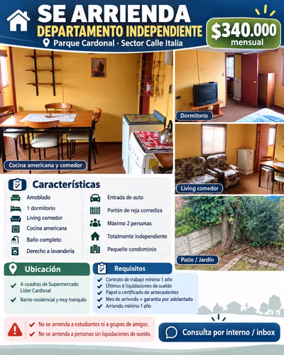 SE ARRIENDA DEPARTAMENTO AMOBLADO - Imagen 1