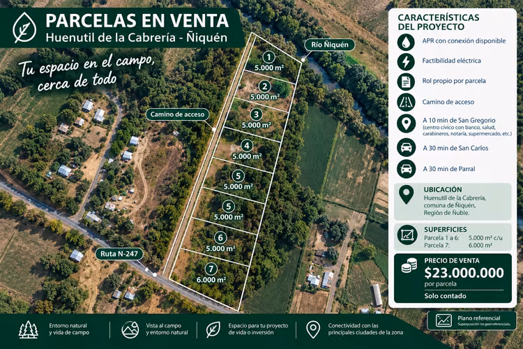 Parcelas 5.000 m² Ñiquén – APR, rol propio y factibilidad eléctrica