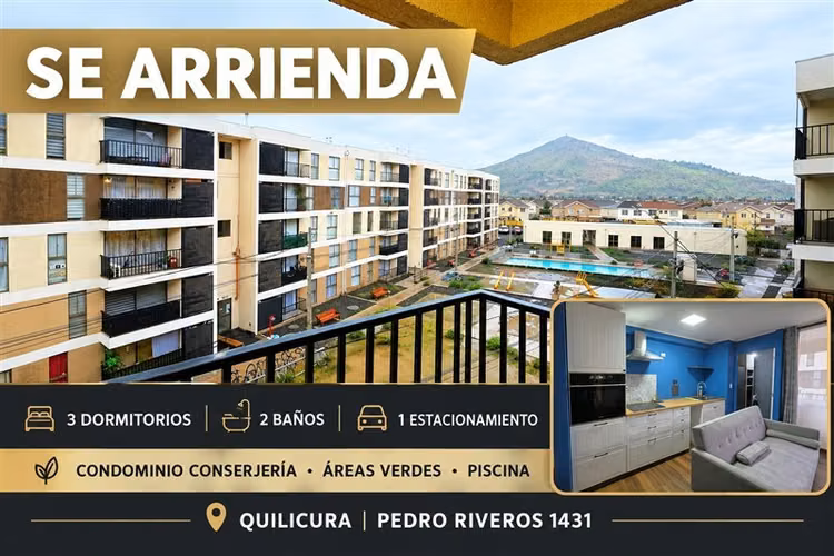 Departamento en arriendo de 3 dorm. en Quilicura