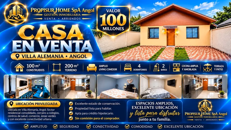 Casa en venta 100 m², 4D, 2B, 2E. Angol (185376)