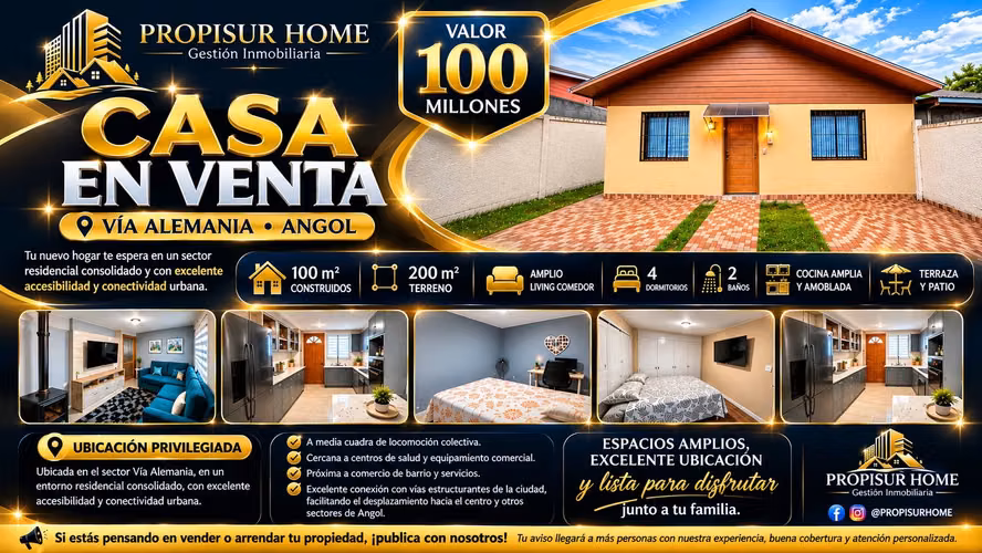 Casa en venta 100 m², 4D, 2B, 2E. Angol (185376)