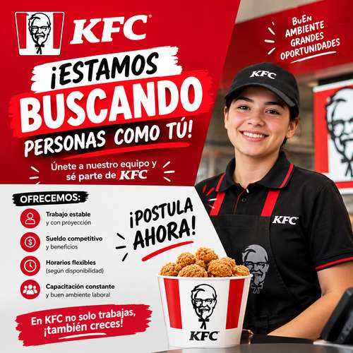 Operario/a KFC Curauma – 19, 29 y 42 hrs
