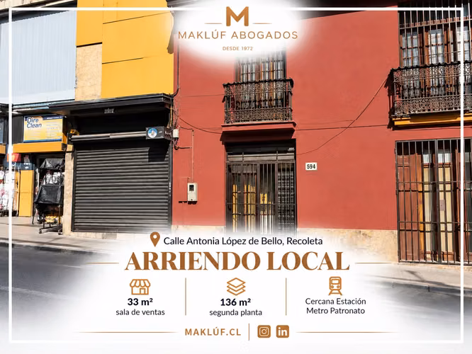 Local en arriendo, Antonia López de Bello, cercano a Metro Patronato, Recoleta