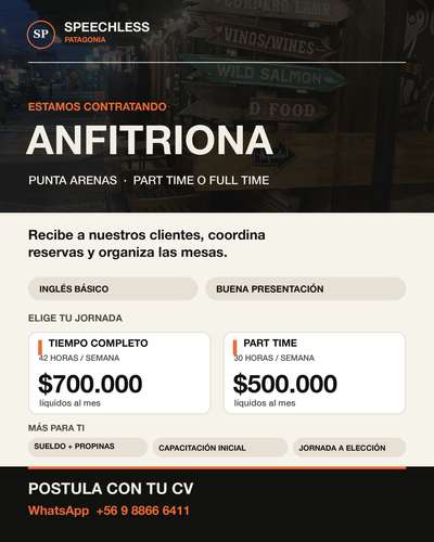 Anfitriona de restaurante | Part time o full time