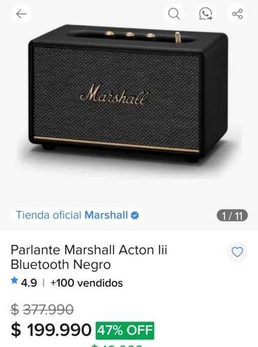 Parlante Marshall Acton Lii, Bluetooth Negro
