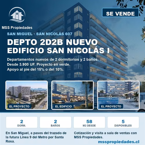 Depto 2 Dorm 2 Baños Edificio San Nicolás I San Miguel