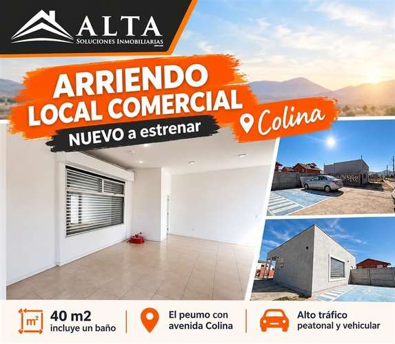 Local Comercial NUEVO A ESTRENAR / El Peumo con Av. Colina