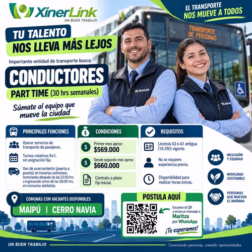 Buscamos Conductores y conductoras en transporte público Maipú