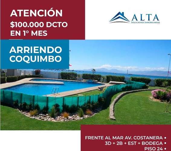 Arriendo DEPTO 3 dorm2 baños 1E+1B Coquimbo Av. Costanera