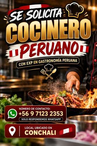 COCINERO/AYUDANTE DE COCINA PERUANO CON EXP