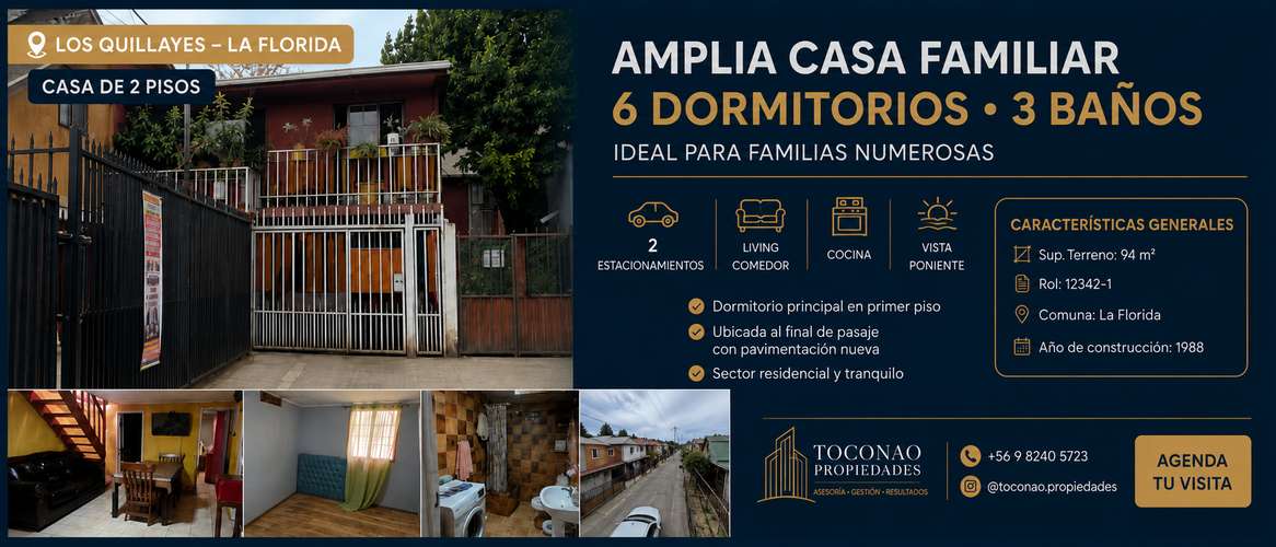 Casa 6 Dormitorios y 3 Baños – Los Quillayes, La Florida