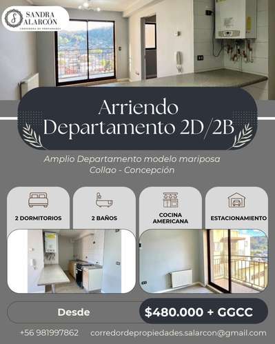 Arriendo depto. modelo mariposa 2D/2B, Collao - Co