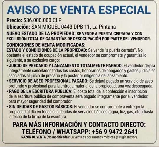 VENDO DEPTO EN LA PINTANA