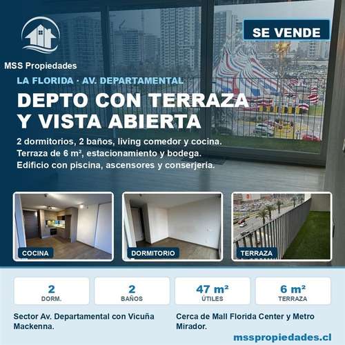 Depto 2D 2B La Florida, terraza, piscina y estac.