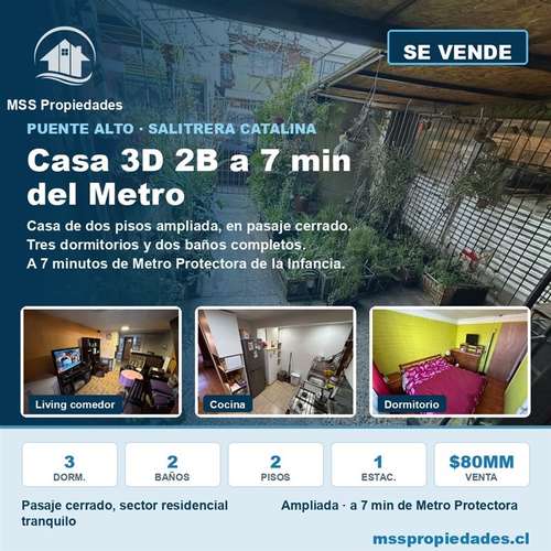 Casa 3D2B ampliada a 7 min Metro Protectora Puente Alto
