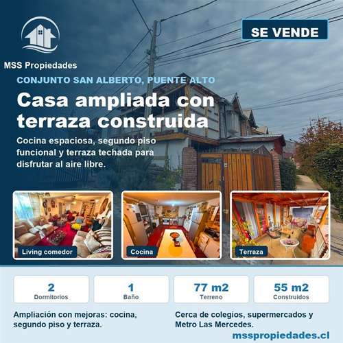 Casa 2 Dorm Ampliada Terraza Metro Las Mercedes Puente Alto