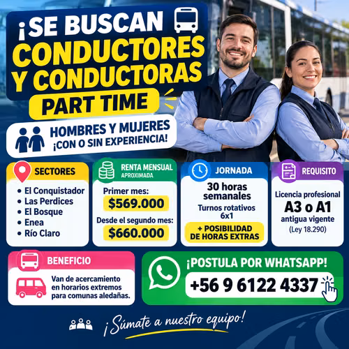Conductores/as Part Time – 30 Horas Semanales | Con o Sin Experiencia