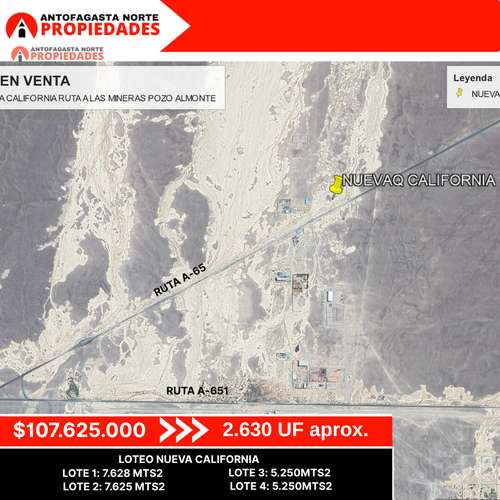 VENTA DE TERRENOS — SECTOR NUEVA CALIFORNIA, POZO ALMONTE