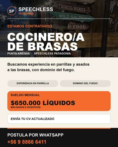 Cocinero/a de brasas y parrilla - Speechless Patagonia