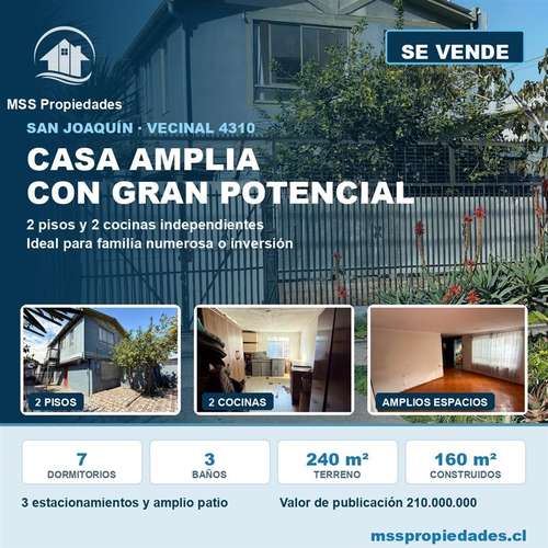 Casa 7 Dorm 2 Cocinas Vecinal San Joaquín
