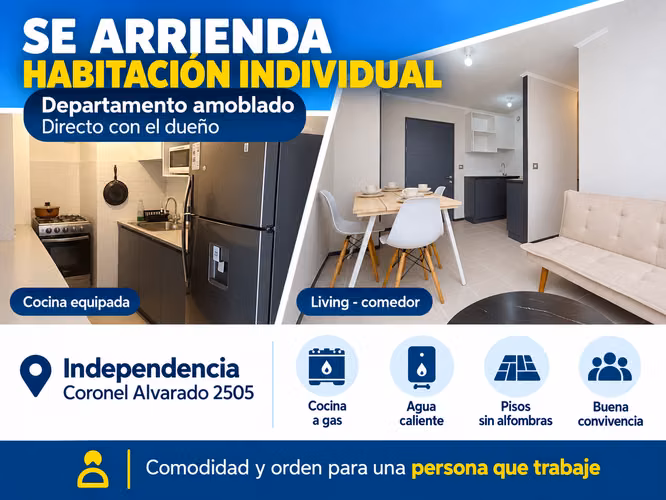 SE ARRIENDA HABITACIÓN INDIVIDUAL EN DEPARTAMENTO AMOBLADO | DIRECTO CON EL DUEÑO