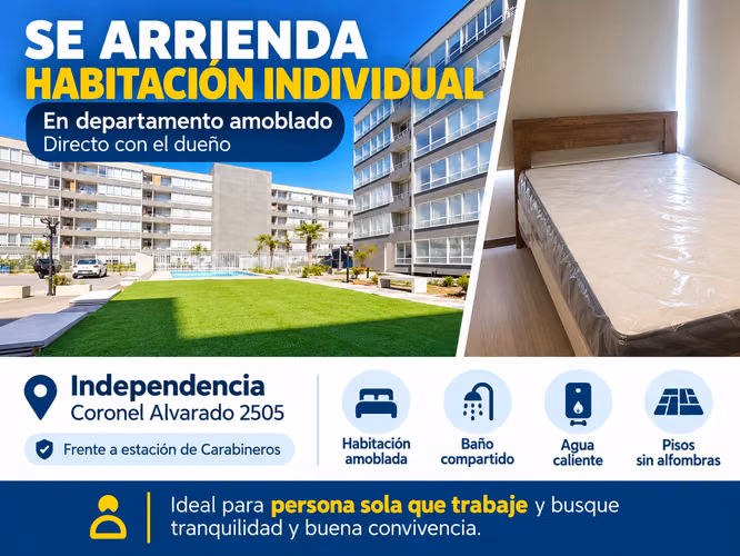 SE ARRIENDA HABITACIÓN INDIVIDUAL EN DEPARTAMENTO AMOBLADO | DIRECTO CON EL DUEÑO