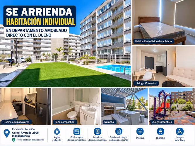 SE ARRIENDA HABITACIÓN INDIVIDUAL EN DEPARTAMENTO AMOBLADO | DIRECTO CON EL DUEÑO