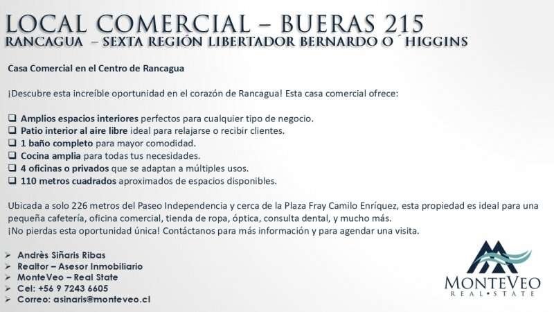 Casa comercial en arriendo en el centro de Rancagua, 4 privados