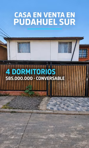 SE VENDE CASA 2 PISOS 4 DORMITORIOS 2 BAÑOS, PUDAHUEL SUR