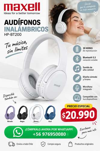 Audífonos NUEVOS Maxell HP-BT200 Bluetooth 30 Horas