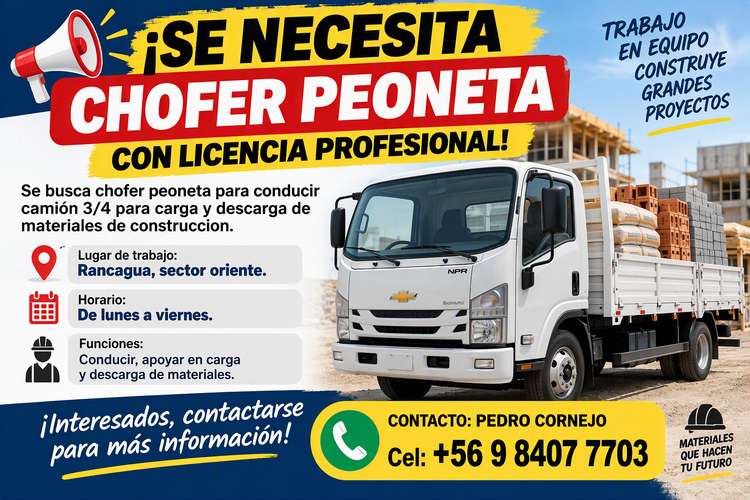 Se necesita Chofer Peoneta