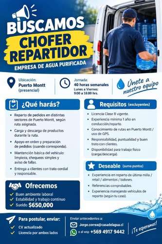 Chófer repartidor de botellones de agua