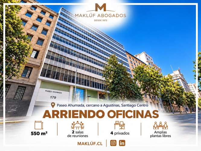 Amplia oficina en arriendo, Paseo Ahumada, Santiago Centro