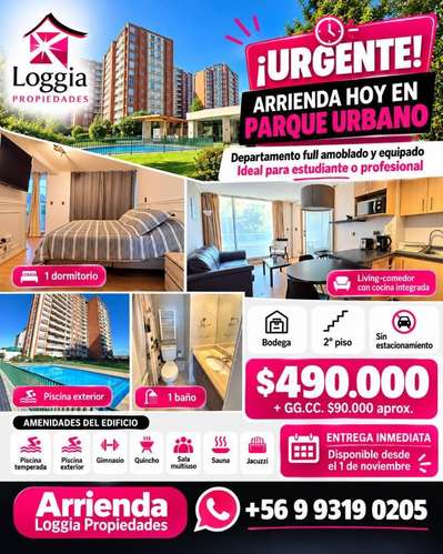 Departamento amoblado frente al Mall a pasos UCSC, UDLA, USS, Duoc 1d/1b apúrate!