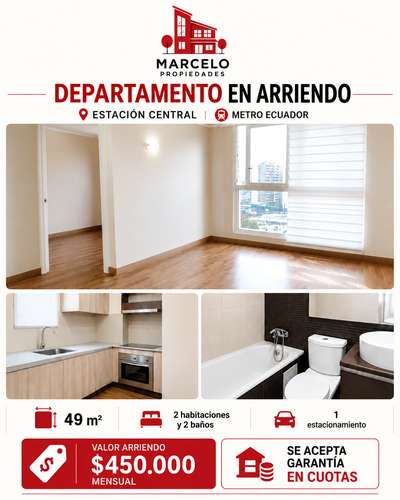 ARRIENDO DPTO 2D+2B, ESTACION CENTRAL
