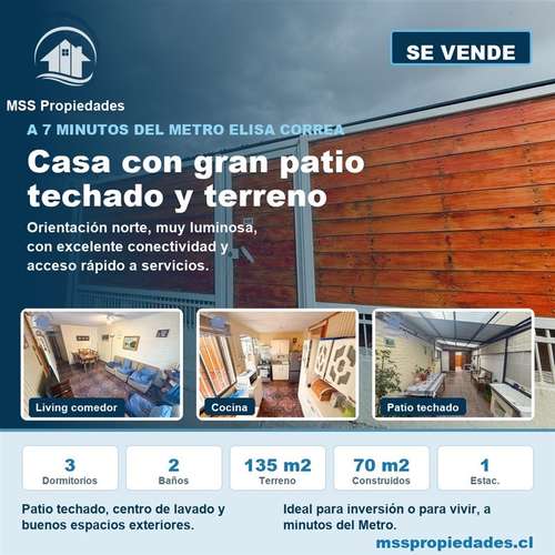 Casa 3 Dorm Patio Techado Metro Elisa Correa Puente Alto