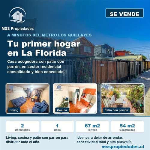 Casa 2 Dorm Patio con Parron Metro Los Quillayes La Florida