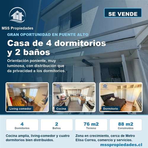 Casa 4 Dorm Metro Elisa Correa Puente Alto
