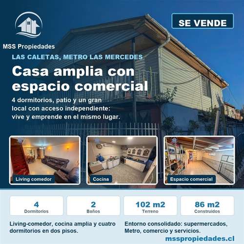 Casa 4 Dorm Local Comercial Metro Las Mercedes Puente Alto