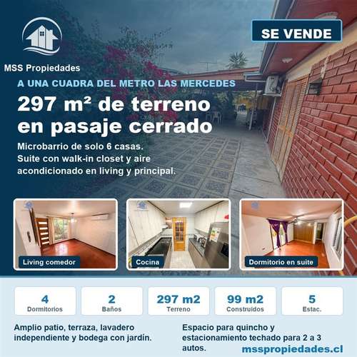 Casa 4 Dorm Pasaje Cerrado Metro Las Mercedes Puente Alto