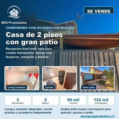 Casa 3 Dorm Condominio Gran Patio Los Suspiros San Bernardo