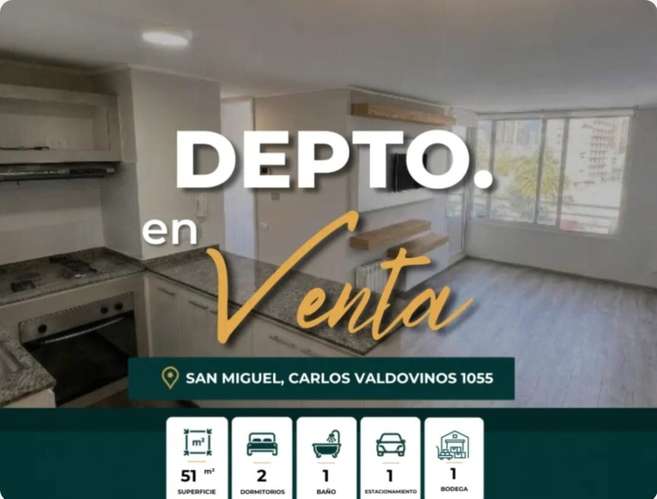 Vende Comodo Dpto 2d,1b, Estacionamiento, Bodega, San Miguel