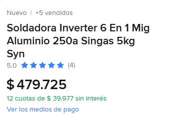 Soldadora Inverter 6 En 1 Mig Aluminio 250a Singas 5kg Syn