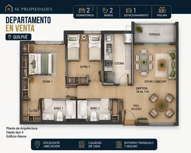 Departamento 2D-2B-E-B cerca del centro de Quilpué - Imagen 15