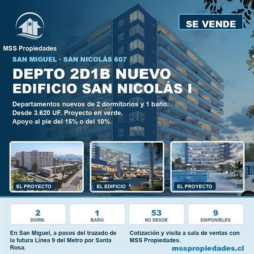 Departamento en venta de 2 dorm. en San Miguel