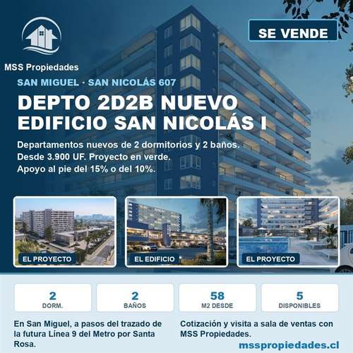 Depto 2 Dorm 2 Baños Edificio San Nicolás I San Miguel