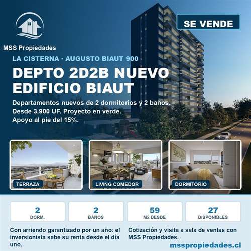 Depto 2 Dorm 2 Baños Edificio Biaut La Cisterna