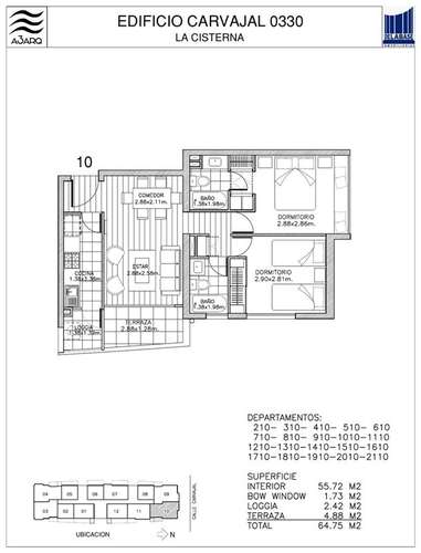 Depto 2 Dorm 2 Baños Edificio Carvajal 0330 La Cisterna - Imagen 7