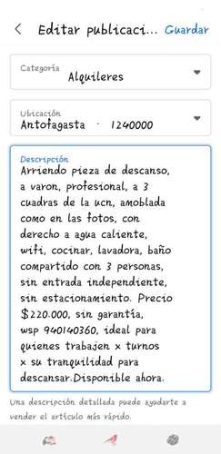 Pieza de descanso, para varón, sector sur, ucn