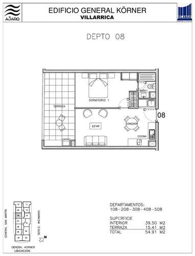 Depto 1 Dorm 1 Baño Edificio Volcán Villarrica - Imagen 9